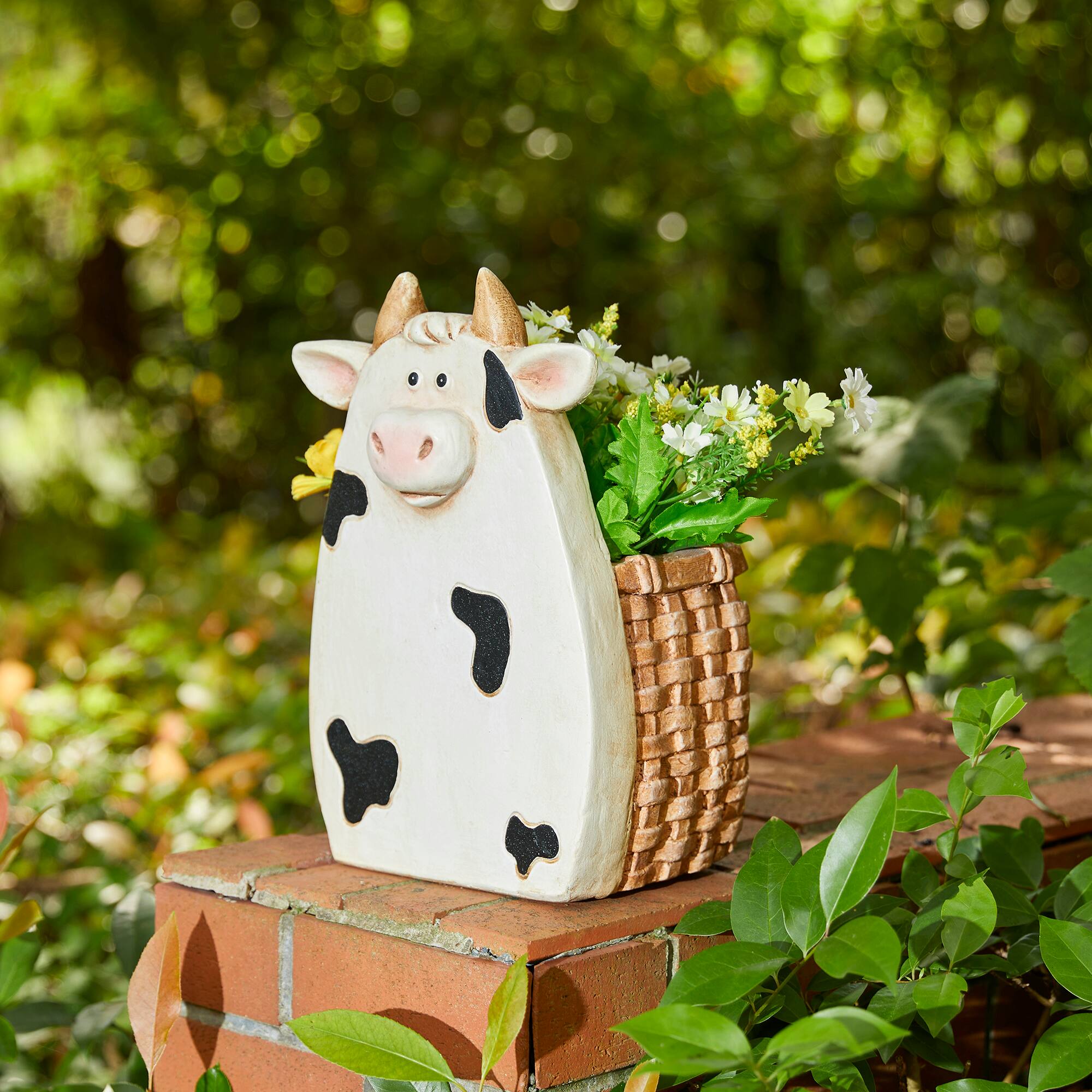 Glitzhome® 13" Cute Cow Statue Planter